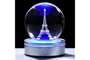 Movdyka 3D Crystal Ball Eiffel Tower Decor Statue Paris Gifts for Women Men, Laser Etched Eiffel Tower Snow Globes with Lamp Base, Paris Themed Bedroom Ornaments Party Decorations France Souvenirs