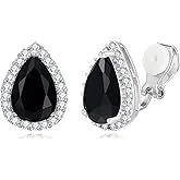 EVER FAITH Cubic Zirconia Wedding Clip On Earrings, Bridesmaids Gorgeous Teardrop Prong Setting Stud Earrings for Women