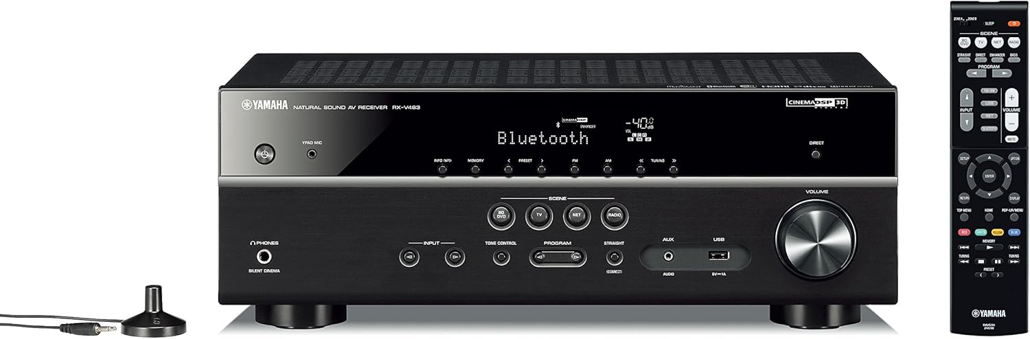 Yamaha RX-V483BL 5.1-Channel 4K Ultra HD MusicCast AV Receiver, Works with Alexa