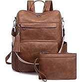 GAEKEAO Backpack Purse for Women Vegan Leather Travel Backpack Fashion Designer Ladies Convertible Shoulder Bag with Wristlet Brown