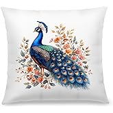 JOQUXI Colorful Peacock Pillow Covers 18x18, Gifts for Peacock Lovers, Floral Animal Decorative Throw Pillow Covers for Home Bedroom Living Room