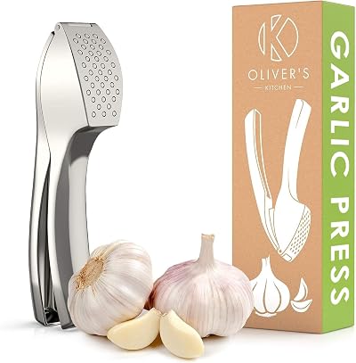Oliver's Kitchen Premium Garlic Press Stainless Steel Mincer Lifetime Guarantee