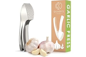 Oliver's Kitchen ® Premium Garlic Press - Super Easy to Use & Clean Garlic Crusher & Mincer - Crush Garlic & Ginger Effortles