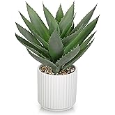 Hollyone Large Artificial Agave Plants 11.8“ Fake Succulents Potted Faux Aloe Vera Plant in White Pot Succulent Agave Plants for Desk Modern Office Living Room Table Shelf Home Indoor Outdoor Decor