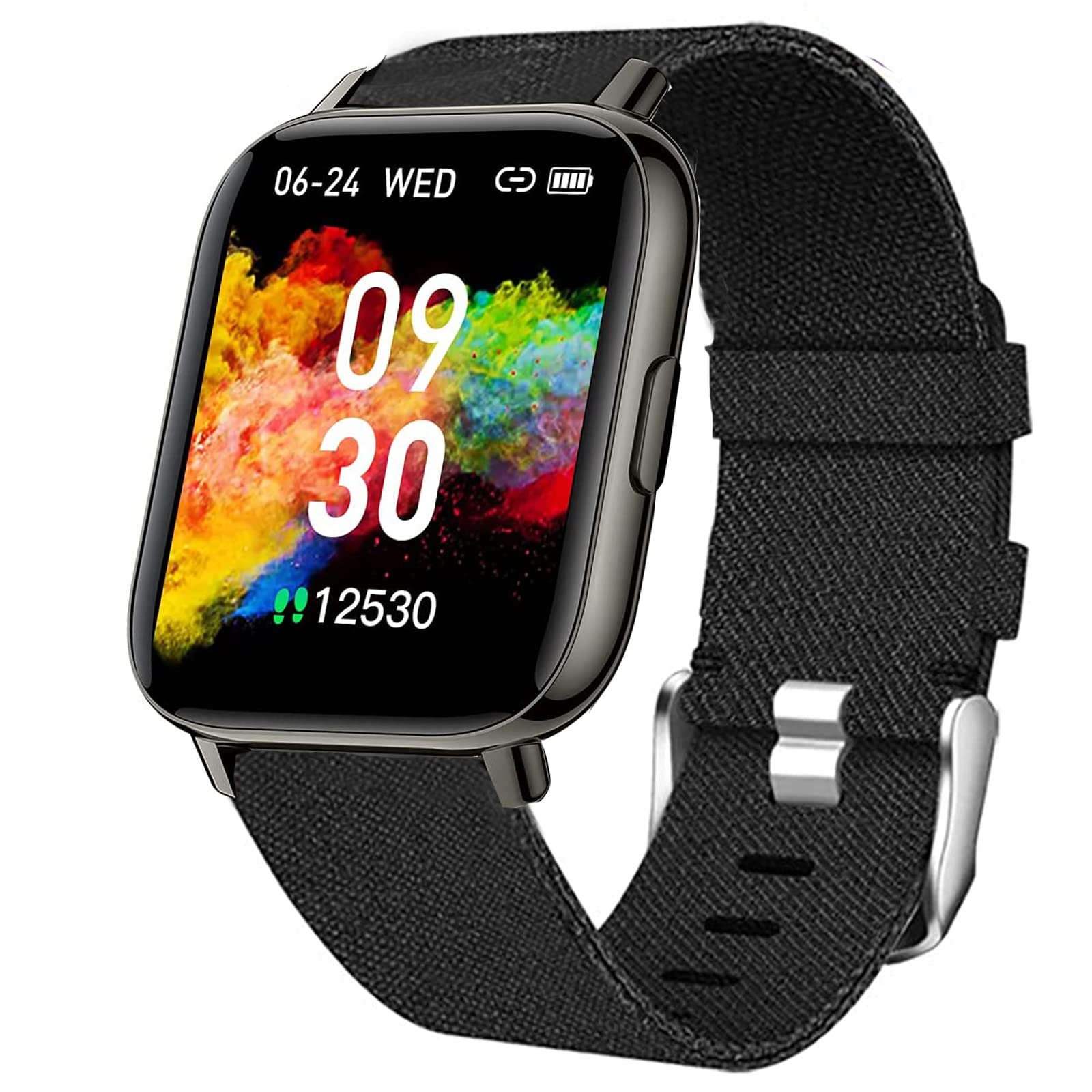 Giaogor Compatible for Coucur Smartwatch Band, Breathable Nylon Woven Fabric Replacement Strap Compatible with KALINCO CS201C/Sudugo 1.69" Smart Watch 2021 (Black)