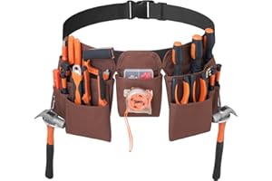 KOYYTO 19 Pocket Tool Belts with Quick Release Buckle- Heavy Duty Detachable & Adjustable Utility Belt,Work Apron for Men and Women,for Electrician,Carpenter,Construction Tool Belt (Brown)