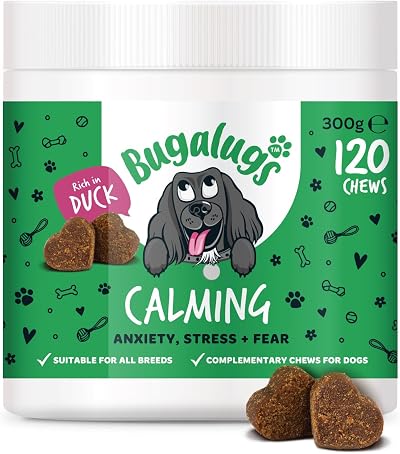 BUGALUGS Calming Treats for Dogs 120 Chews Stress Anxiety Travel Barking