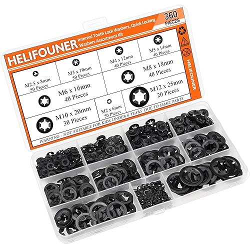 thumbnail image 2 of Push Nut Assortment Hilitchi 105pc Internal Tooth Starlock Washers Kit - 5 Sizes For Machinery & Equipment Locking Washers Kit 2 of 14