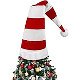 Knitgrip 38'' x 12'' Christmas Tree Topper Elf Hat Red White Striped Hat Xmas Tree Topper Decor for Christmas Holidays Party Decoration