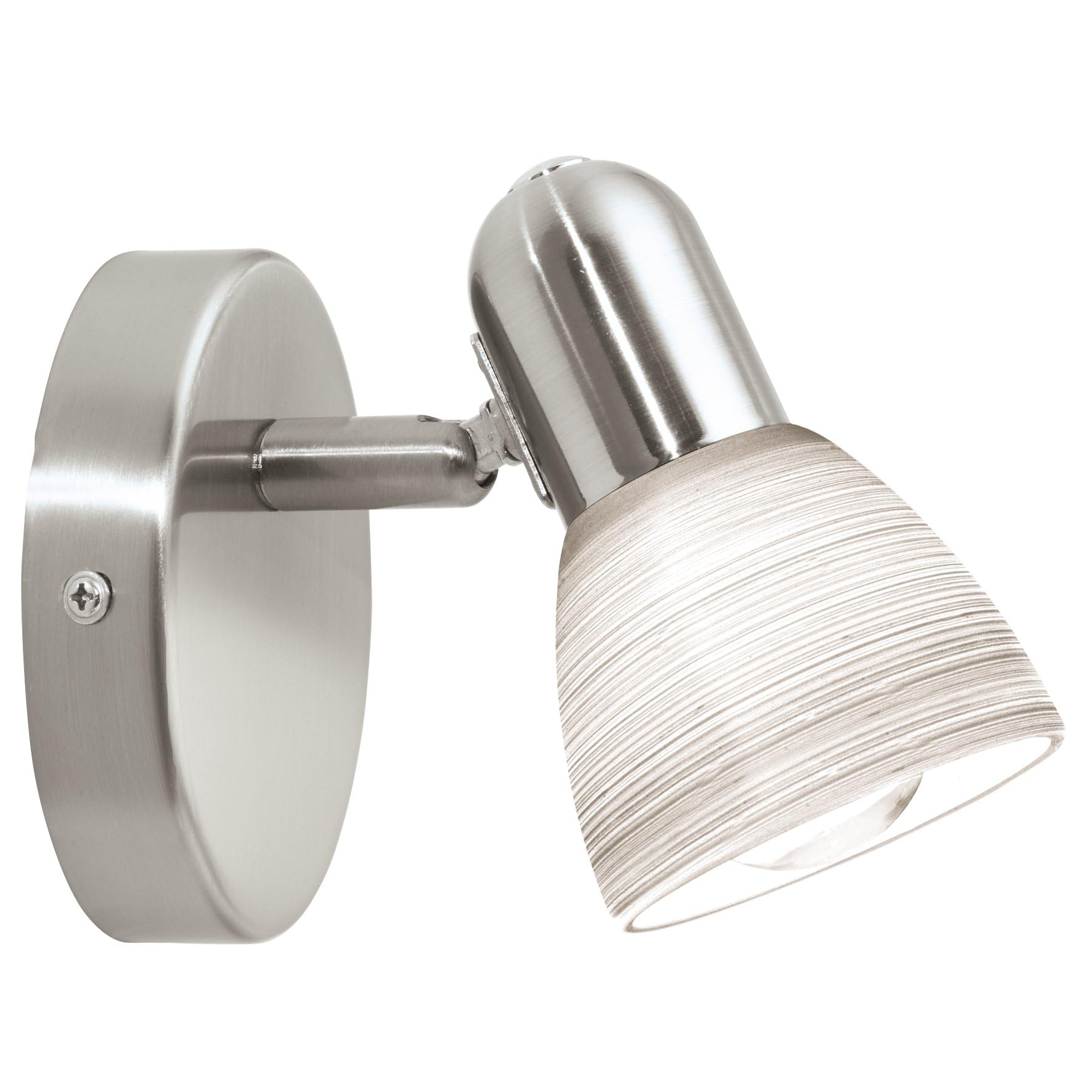 EGLO Dakar 1 Wall Light, 1-Bulb Wall Light, Steel Wall Spotlight, Colour: Matte Nickel, Glass: Frosted Glass with Wiping Technology, White, Socket: E14