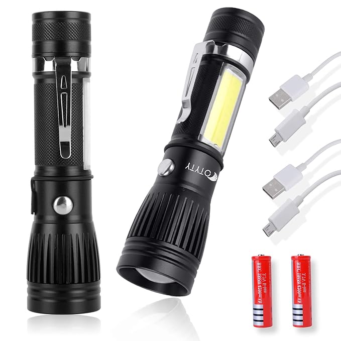 OTYTY USB Rechargeable Flashlights 2 Pack, Portable Ultra Brightest