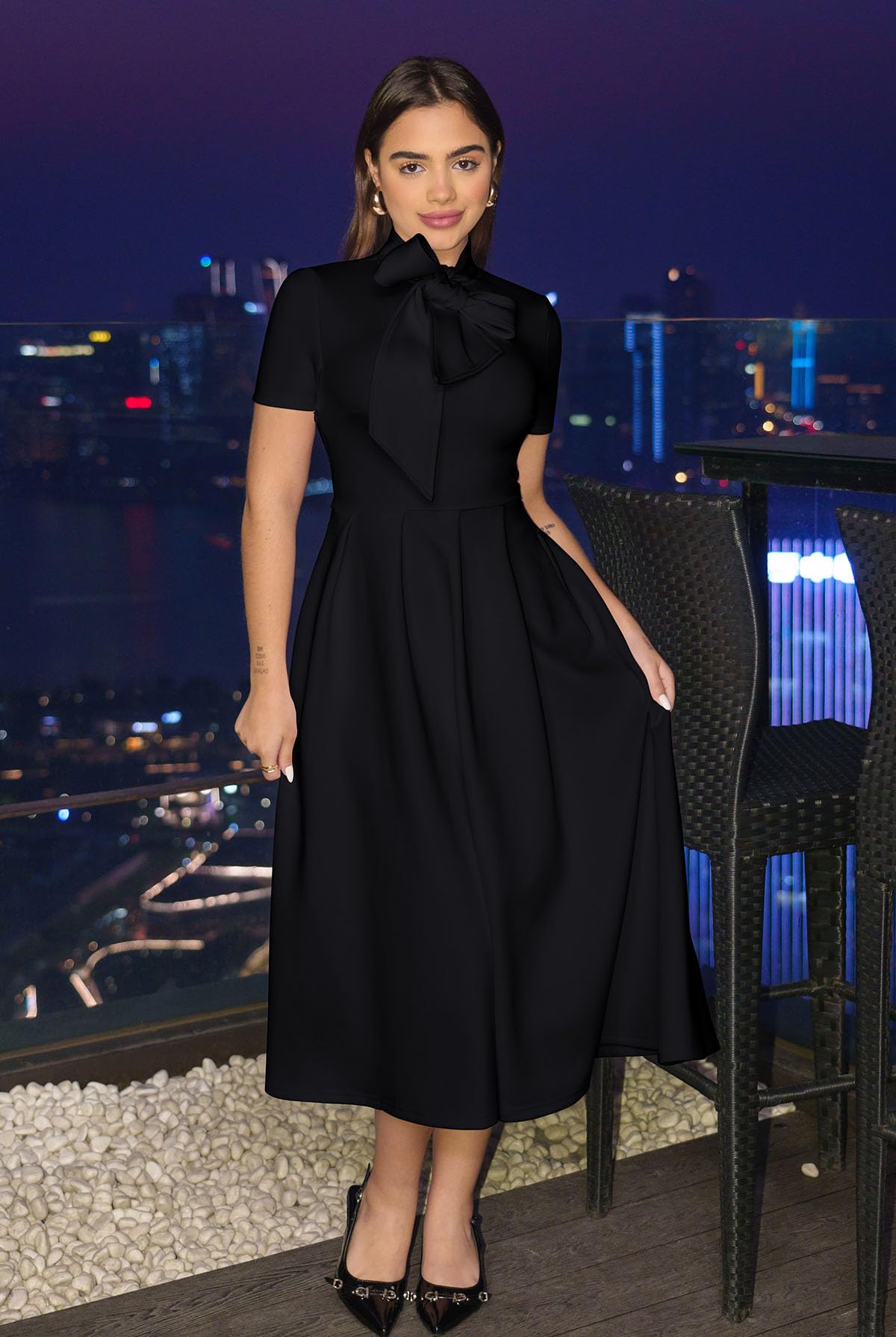 Memoriesea Women's Elegant Casual Short Sleeve Work Party A-Line Dress with Pockets