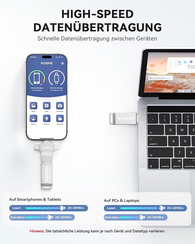 MFi - Chiavetta USB da 128 GB per iPhone, 4 in 1, in metallo, colore: argento