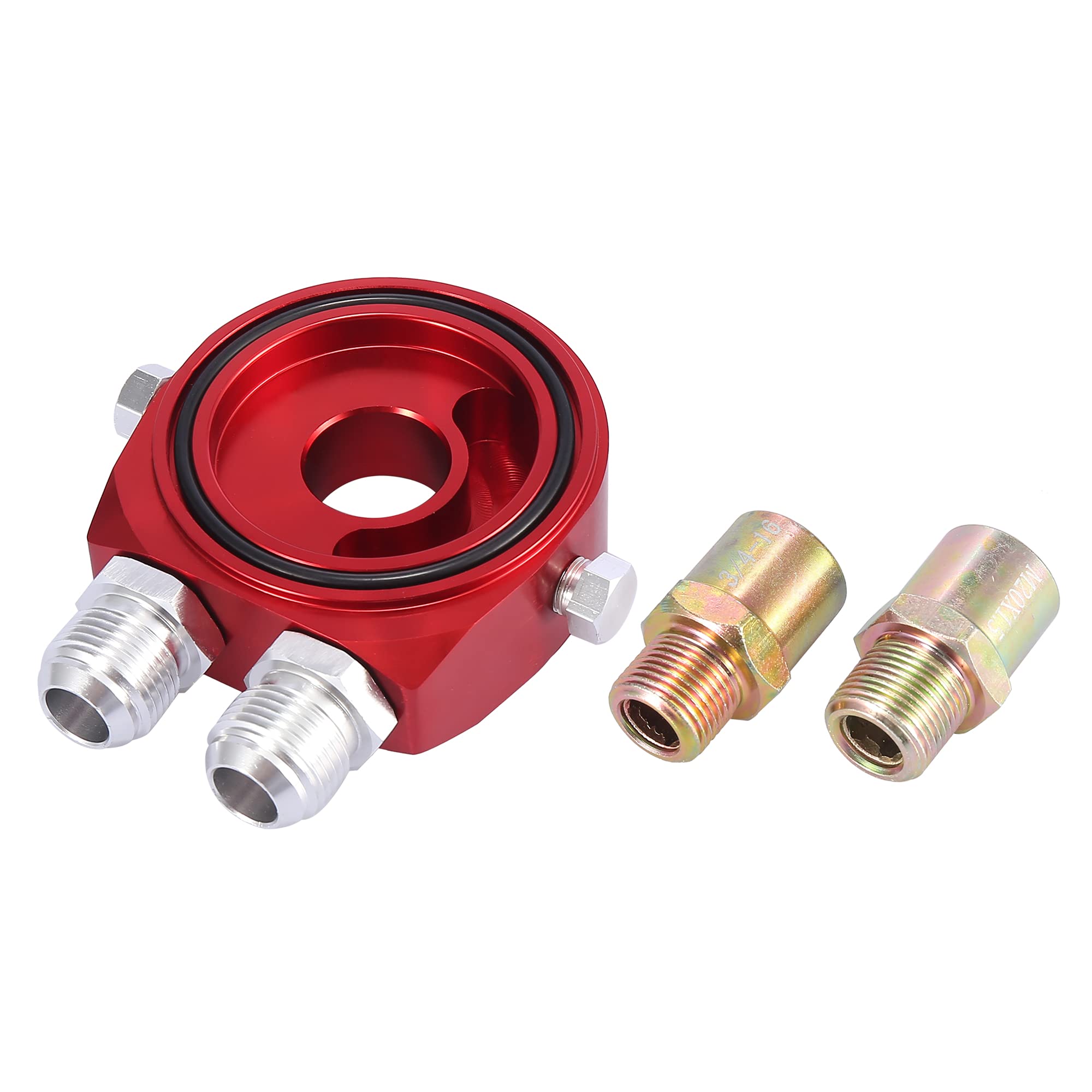 Photo 1 of X AUTOHAUX Universal Car Aluminum Alloy Oil Filter Cooler Sandwich Thread Plate Adapter Oil Cooler Kit Red M20x1.5 1/8 NPT