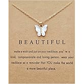 Dainty Colorful Butterfly Pendant Necklace for Women,Bohemian Acrylic Cute Butterfly Chain Necklace Retro Card Adjustable Insect Animal Necklaces Friends Female Necklace