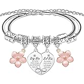 Big Sister Little Sister Gifts 2 Pcs Heart Matching Bracelets for Sisters Bracelets for Big Sis Lil Sis Bracelet Gifts for Sisters Friend Besties Christmas Birthday Present Flower Charm Bracelet