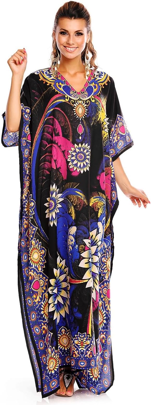 Looking GlamNew Ladies Oversized Maxi Kimono Kaftan Tunic Kaftan Dress Free Size