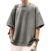 OYOANGLE Men's Vintage Half Sleeve T-Shirt Oversized Drop Shoulder Summer Tee Top