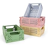 4-Pack Mini Plastic Baskets for Shelf Storage Organizing, Durable and Reliable Folding Storage Crate, Ideal for Home Kitchen 