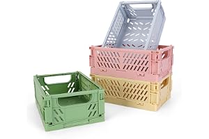 4-Pack Mini Plastic Baskets for Shelf Storage Organizing, Durable and Reliable Folding Storage Crate, Ideal for Home Kitchen Classroom and Office Organization, Bathroom Storage (5.9 x 3.8 x 2.2)