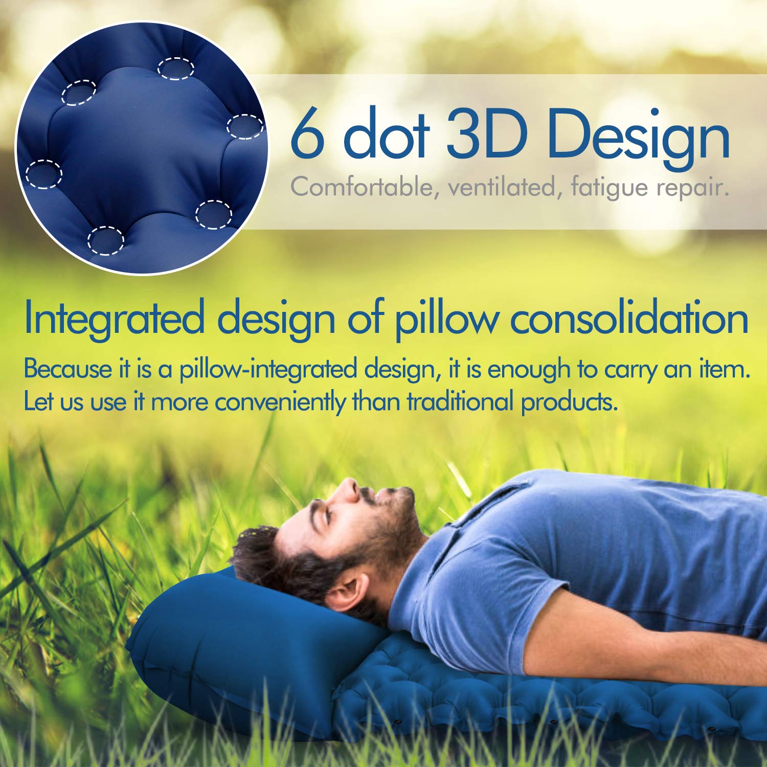 RioRand Inflatable Sleeping Mat Camping Mattress with Pillow 6.56Ft Lightweight Camping Sleeping Pad Outdoor Foldable Inflatable Air Mattress for Camping Travelling and Hiking