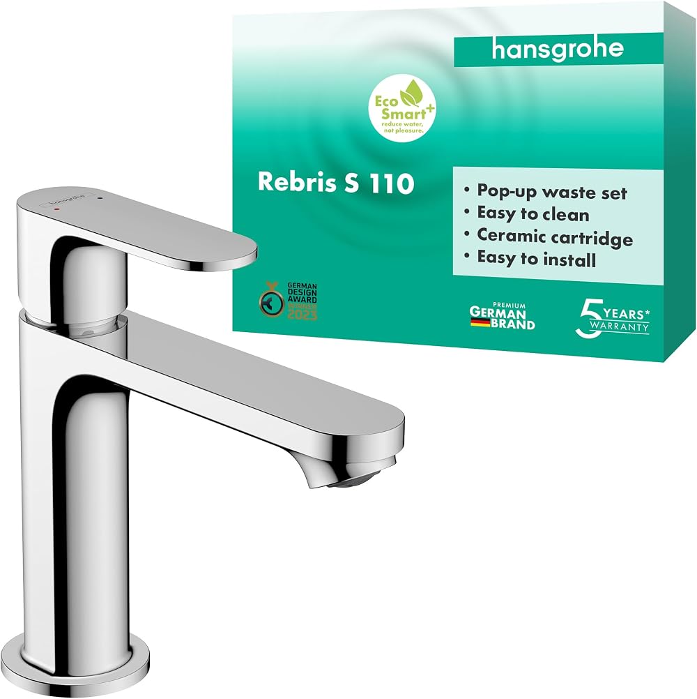 Hansgrohe Rebris S Basin Mixer Tap 110 with Pop-Up Waste Set Chrome