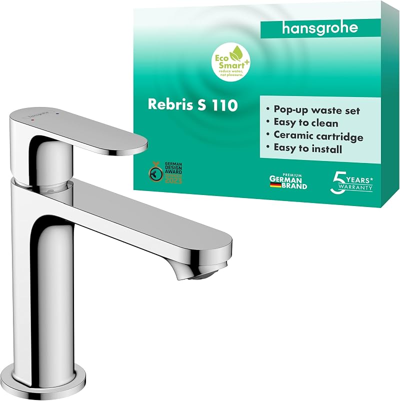 Hansgrohe Rebris S Basin Mixer Tap 110 with Pop-Up Waste Set Chrome