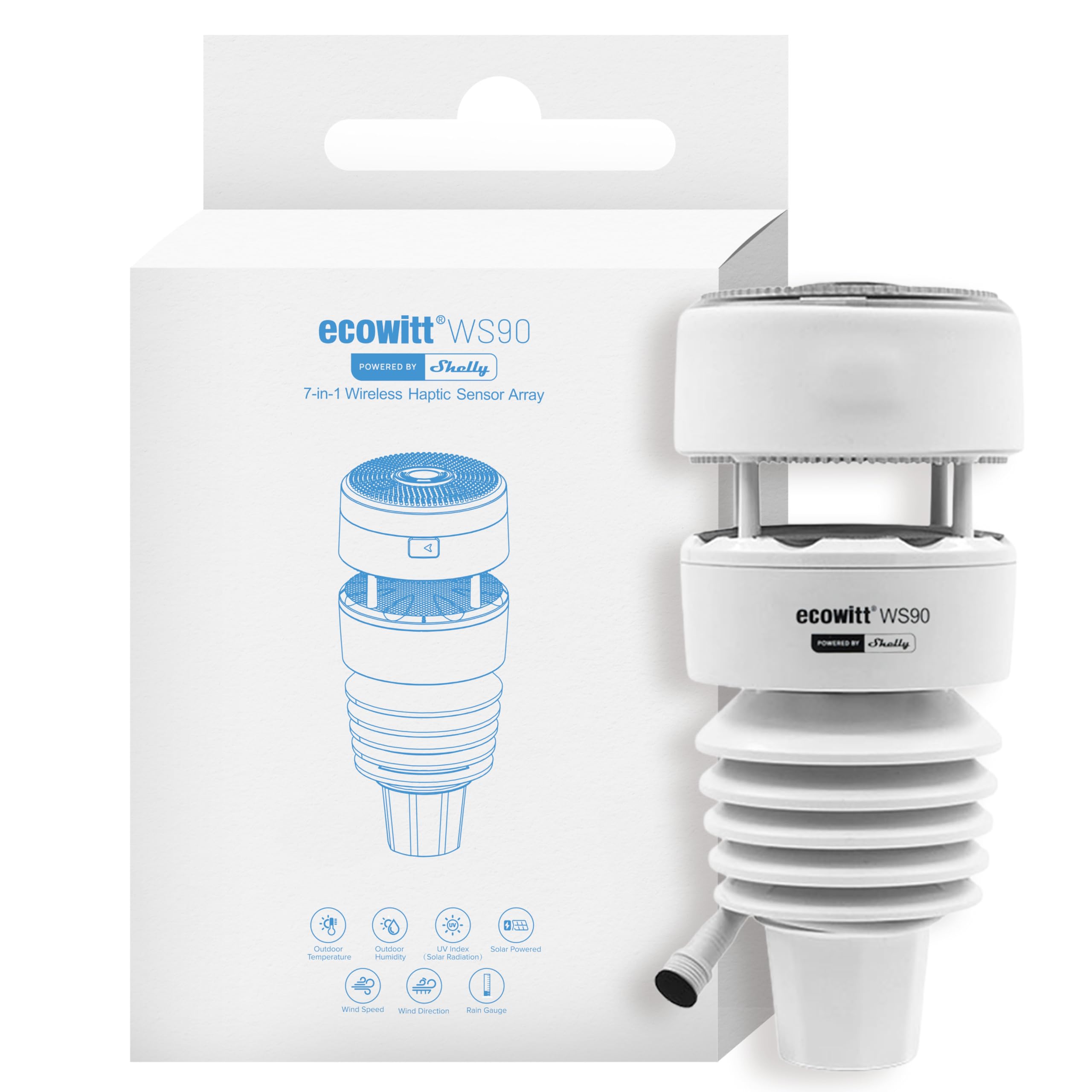 Ecowitt WS90 Powered by Shelly - Bluetooth & Zigbee 7-in-1 Smart Wetterstation, Smarte Bewässerung & Gartenbau, UV- & Solarstrahlungsmessung, Haptische Regenmessung, IPX5, Shelly Smart Control App