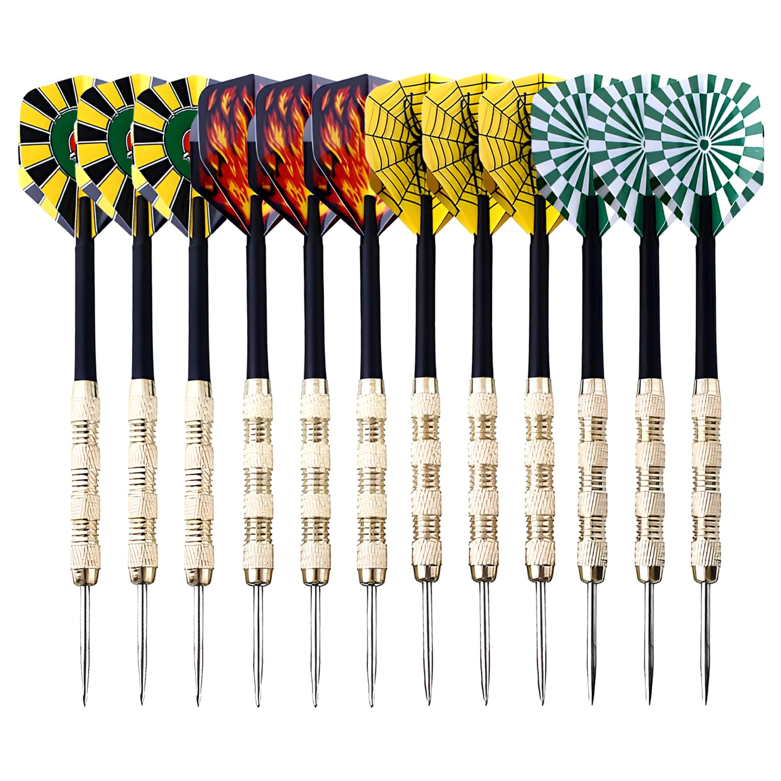 Homirty 14g Steel Tip Darts,12Pack Metal Darts Set,Professional Darts with 4 Style PET Flights,Dart Boards For Adults,Lawn Darts,for Beginner,Home, Office