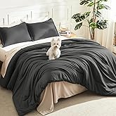 Litanika Grey Comforter Queen Size Set, Dark Gray Lightweight Plain Bedding Comforters Sets, All Season Fluffy Bed Set (90x90In Comforter & 2 Pillowcases)