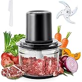 olayks. Food Processor, Electric Meat Grinder with 4 Stainless Steel Blades, 1.2L Food Chopper Small Grinder Meat Processor with 2 Speeds for Vegetable, Fruits, Baby Food, Meat, Garlic, 5 Cups