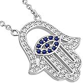 My Daily Styles 925 Sterling Silver Evil Eye Hamsa White Blue CZ Womens Pendant Necklace