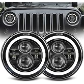 ZIMABLUE 7 inch led Headlight Round 2pc Projector 7 inch Halo led Headlight H6024 DOT Approved Hi/Lo Beam DRL Amber Turn Signal Compatible with Jeep Wrangler JK TJ CJ Compatible with Chevy and miata