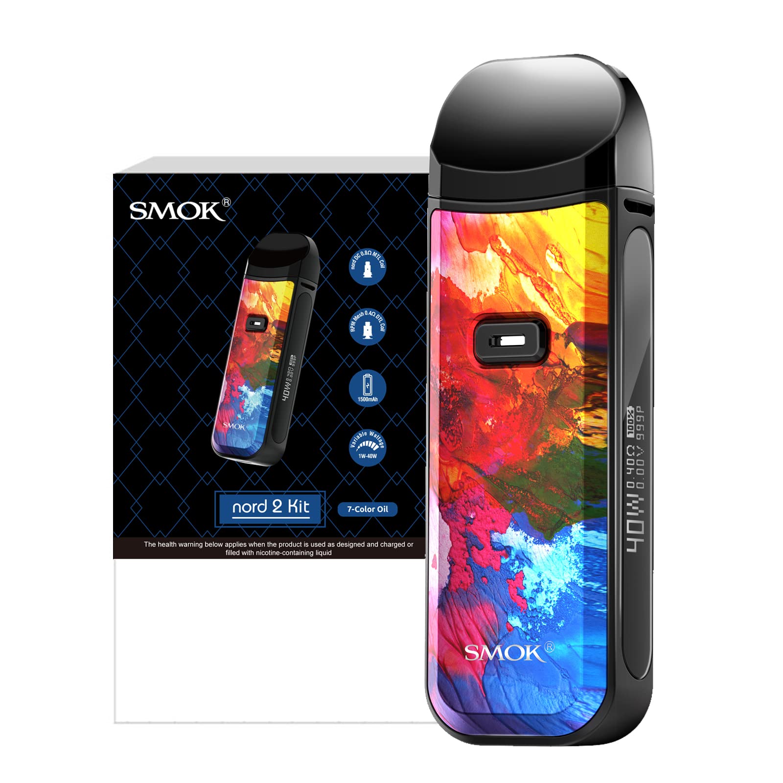 SMOK NORD 2 Vape Kit 7 Color Oil 1500mAh Rechargeable Beginner Friendly E Cigarette Mod Compatible Nord Coils 2ml Pod No Nicotine