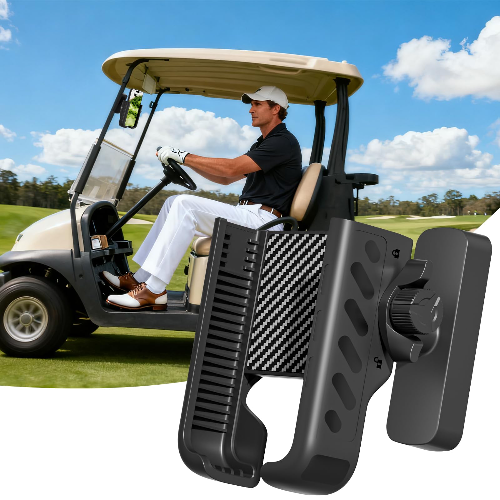 Magnetic Golf Cart Phone Holder Mount Compatible with iPhone/Galaxy/Google Pixel, Fits EZGO Club Car Yamaha, Ultra Strength Magnet/360° Rotatable/1s Phone Clip Install & Golf Cart Accessories（Black）
