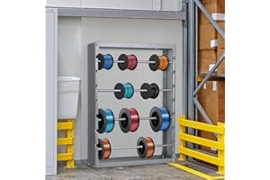 foriy Wire Spool Rack Heavy Duty Cold-Rolled Steel Wire Dispenser Conduit Display Rack Wall Mounted Spool Storage Rack for Electrical Industrial Retail Use 4 Adjustable Rods Grey