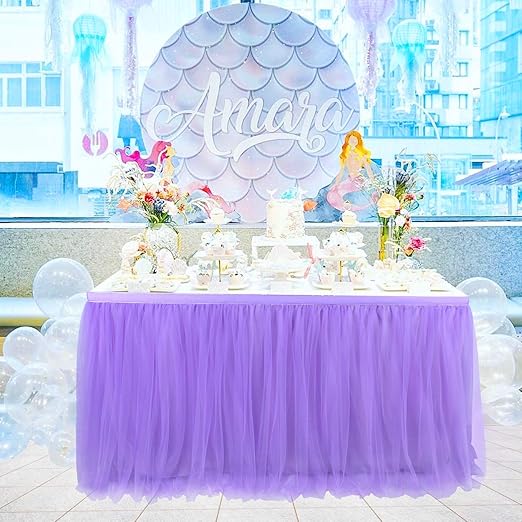 Amazon Com Tulle Purple Table Skirt Gold Brim 3 Layer Round Or