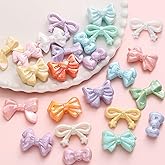 60PCS 6 Styles Large Bow Beads for Jewelry Making Shiny Cute Bowknot Focal Beads Bulk for Beadable Pens Acrylic Colorful Loose Bead for Bracelet Earrings Necklace Keychains Phone Charms DIY Crafts