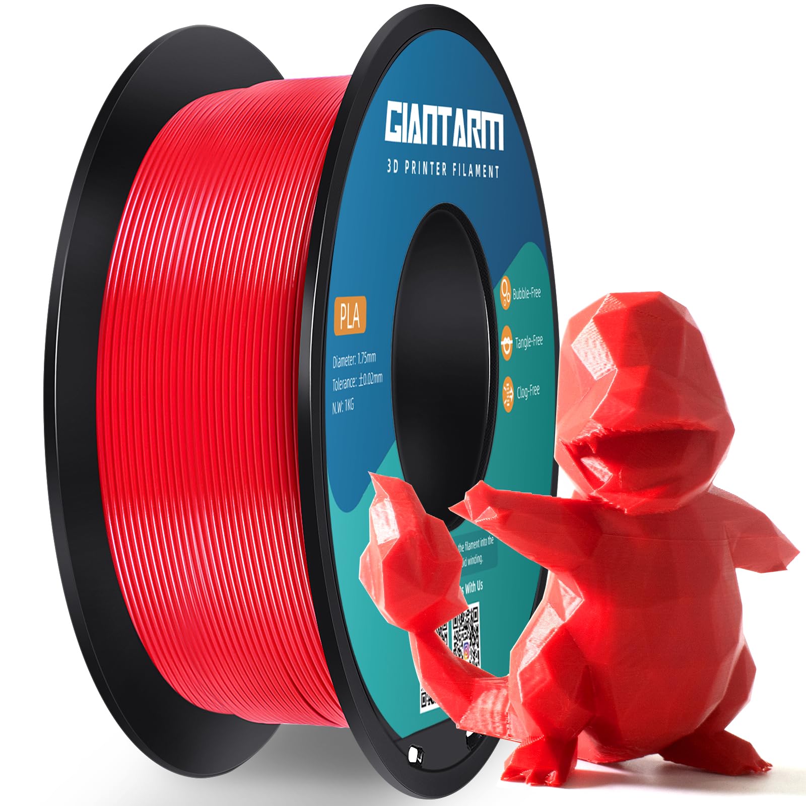 PLA Filament 1.75mm, GIANTARM Classic PLA 3D Printer Filament 1kg Spool (Red)