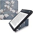 kwmobile Origami Case Compatible with Kobo Libra H2O - Case Slim Premium PU Leather Cover with Stand - Magnolias Taupe/White/Blue Grey