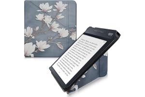 kwmobile Origami Case Compatible with Kobo Libra H2O - Case Slim Premium PU Leather Cover with Stand - Magnolias Taupe/White/