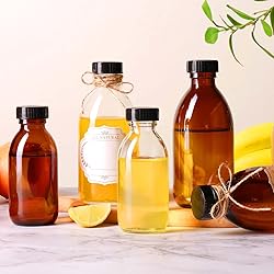 8oz Clear Glass Bottle with Lids, 3 Pack Round