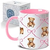 Palasarkaaa Funny Novelty Coffee Mug Gifts for Birthday Christmas Thanksgiving, Cute Pink Bow Bear Coffee Mug for Friends Sisters Daughter Bear Lovers Wife, Fun Drinkware for All Beverages-11oz