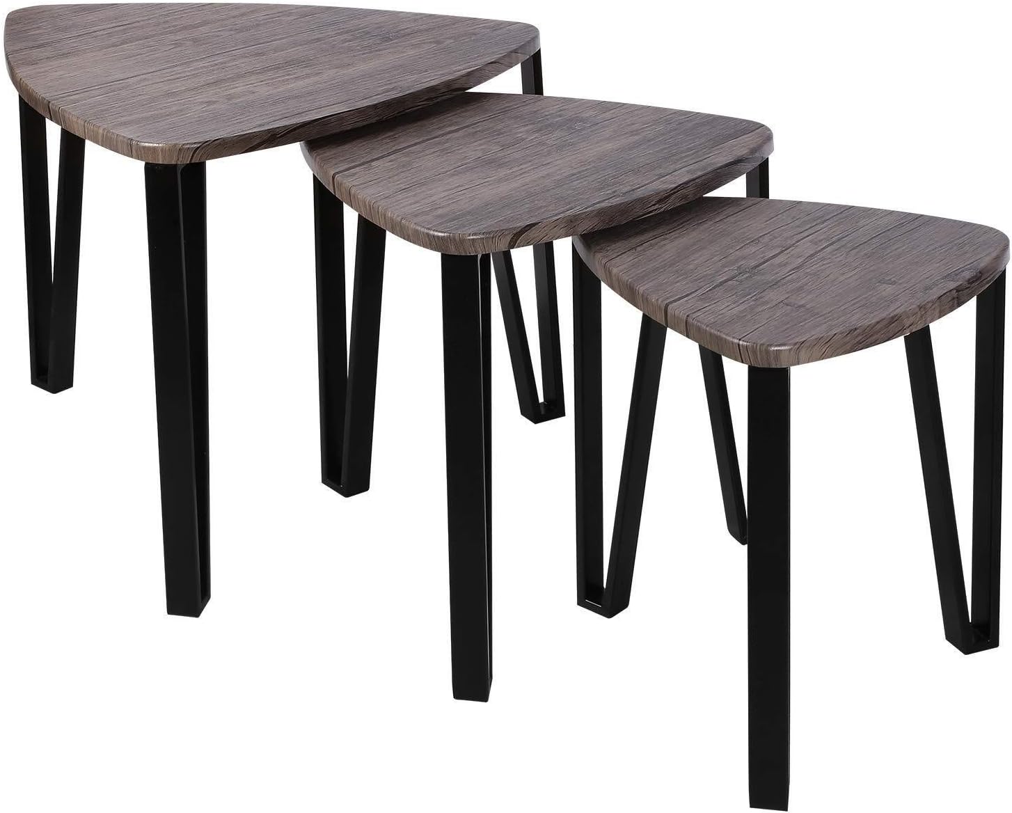 CHOUCHOU Shelf Nesting Tables Coffee Table Set of 3 Industrial End Side Table Vintage Nightstand with Metal Legs for Living Room Shelves