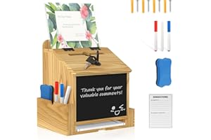 SKDTAZRZ Suggestion Box With Slot And Lock, Wooden Donation Box with Acrylic Sign Holder 50 Suggestion Cards and Tools, Mutilple-use for Tip, Savings,Prayer,Ballot. Home Wall Mounted Cash Boxes Letter Board