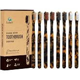 Isshah Plant-Based Cellulose Acetate Toothbrushes - 8 Pack - Tortoise | Eco-friendly cellulose acetate toothbrushes with classic tortoiseshell colorway, soft nylon bristles, 8 count family pack