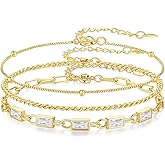 GexTyde Gold Birthstone Bracelet for Women, 18K Gold Plated Layered Jewelry Bracelet Set, Womens Dainty Stackable Bracelets Link Paperclip Chain Valentines Day Gift for Wife Her