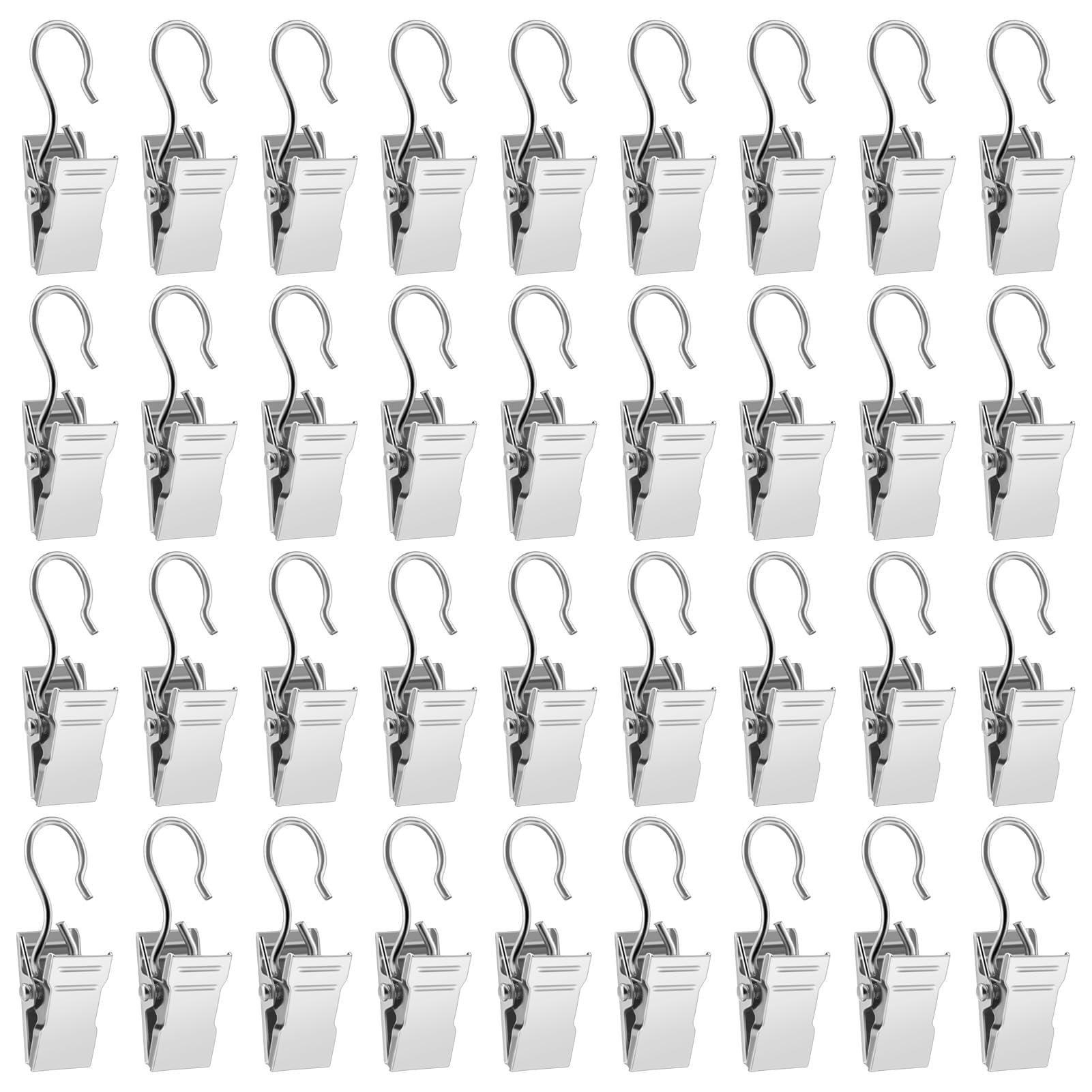 ALLisWE 100PCS Curtain Clips With Hooks - Small Heavy-Duty Stainless Steel Set for Shower, Light Hangers, Wire Holders - Home Decorations, Bathroom, Photo Decors