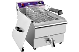 MOOTACO 17L Electric Deep Fryer Commercial Deep Fryer Countertop with Drain, Stainless Steel Large Capacity Tank Oil Fryer wi