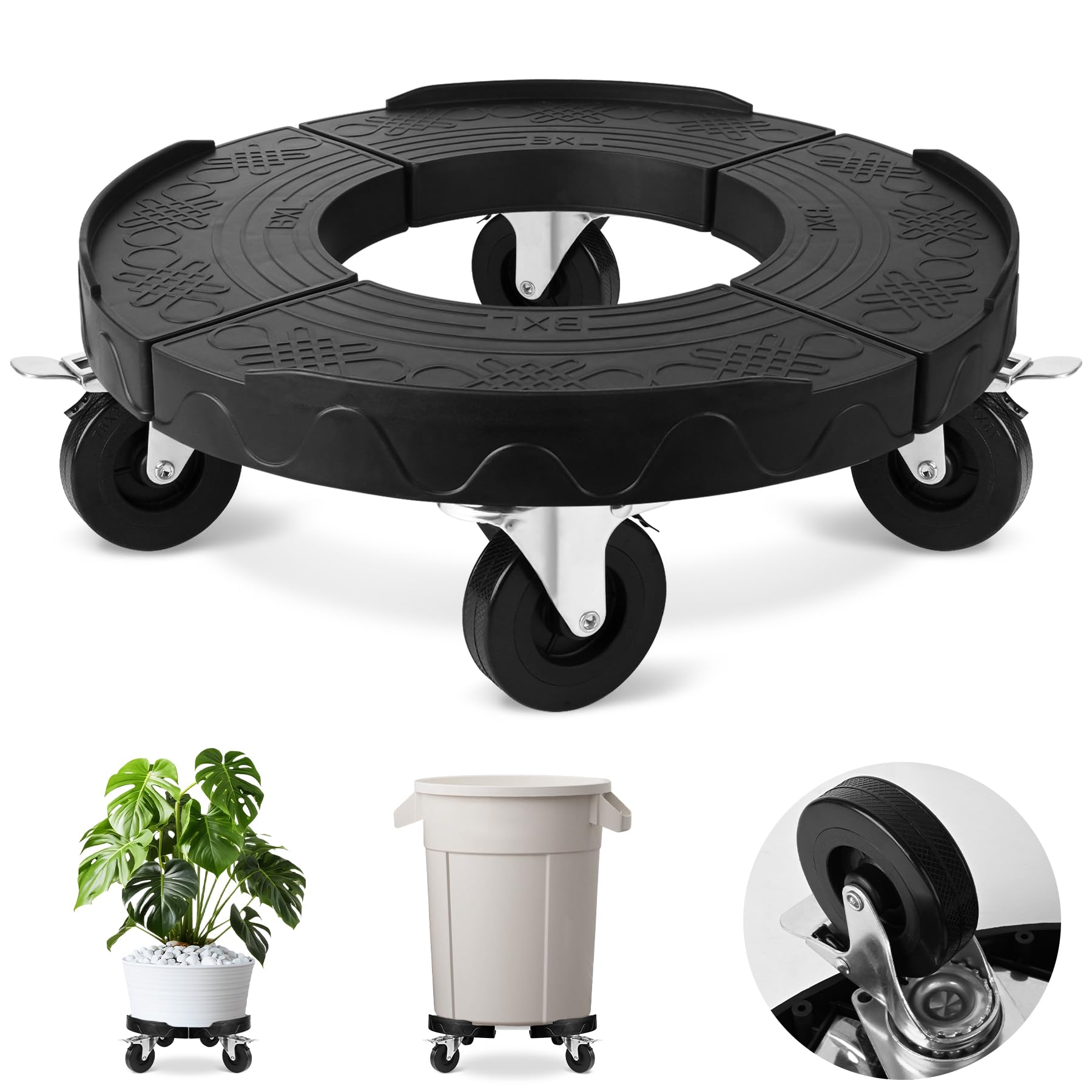 Photo 1 of ToLanbbt Trash Can Dolly with 3 in Upgraded Wheels, 15-19 in Adjustable Round Furniture Dolly, Heavy Duty 480 LBS Drum Rolling Base, Keg Dolly for 20, 32, 44, 55 Gallon Garbage Cans, Black, 1 Pack